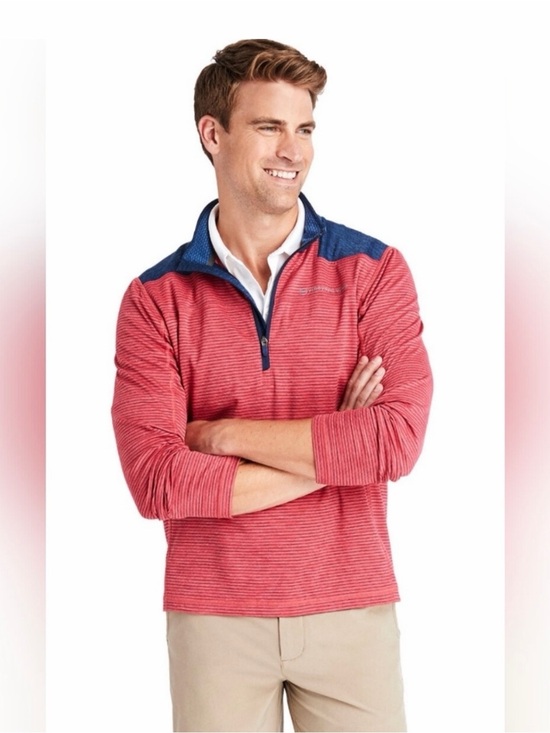Vineyard Vines Other - ⚡️Vineyard Vines Sankaty Performance Quarter-Zip in Coral with Navy Trim
